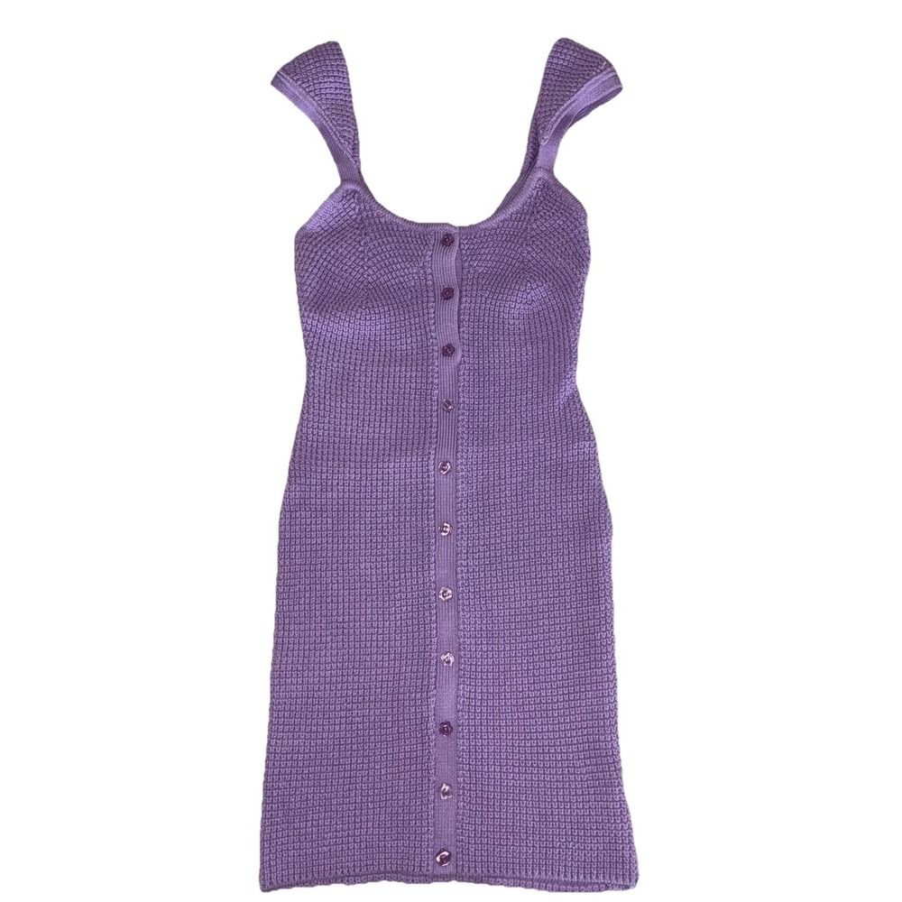 Urban Outfitters Mini Dress XS Purple Crochet Knit‎ Flower Button Stretch NEW